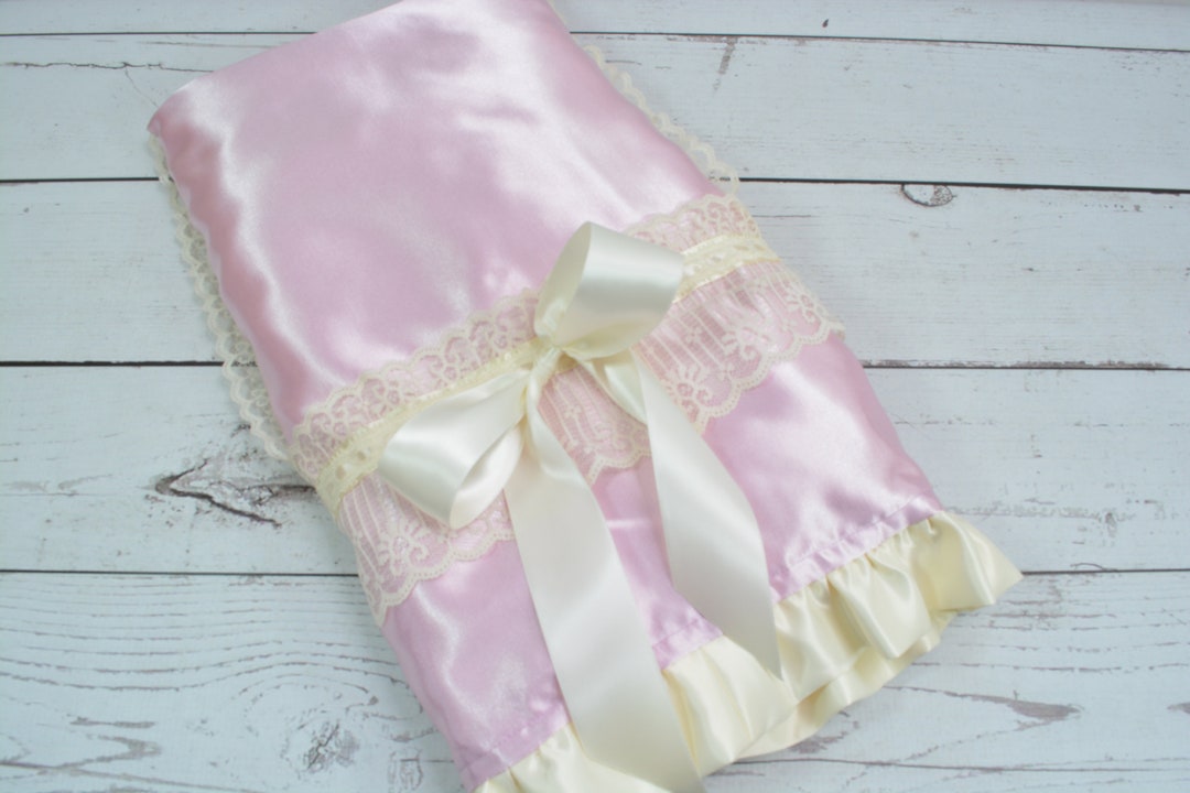 Pink Satin Baby Blanket... Satin and Minky Blanket... Lace Trimmed
