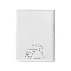 Pu&ograve; includere: Quaderno bianco con bordo cucito e disegno a tratto grigio di un personaggio dei cartoni animati. Il personaggio &egrave; una grande creatura bipede grigio chiaro con un volto sorridente e una coda arricciata.