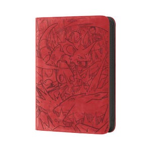 May include: Red zippered binder featuring a detailed illustration of a dragon-like creature and other characters. The artwork is in a sketch style, with black outlines on the red cover. The binder has a black zipper and appears to be made of a textured material.