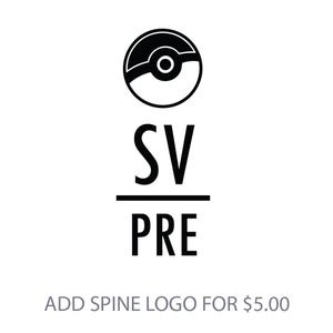 May include: A black and white logo with a circular design at the top, followed by the text "SV" above "PRE". The circular design has a dark upper section and a central dot. The text "ADD SPINE LOGO FOR $5.00" is at the bottom.