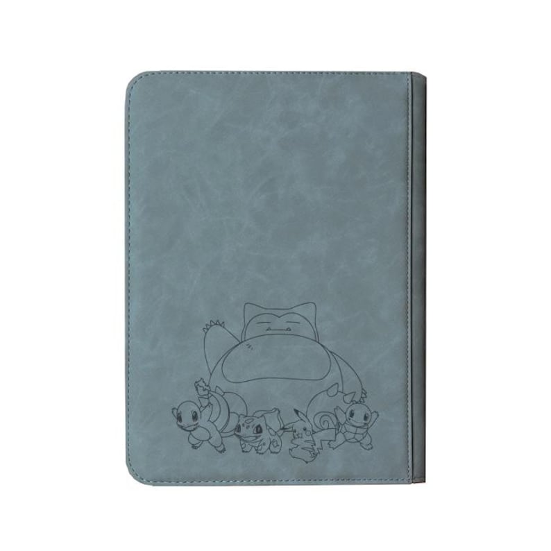 May include: A gray card binder featuring a line drawing of Snorlax and other Pok&eacute;mon characters. The binder has a textured surface and a dark gray border. The design is a simple, yet appealing, illustration for fans of the franchise.