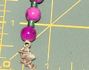 Witch with purple beads zipper pull