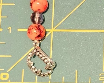 Vampire Teeth with Orange & Purple Beads Zipper Pull