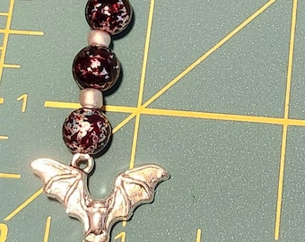 Large Bat with Maroon & Silver beads zipper pull