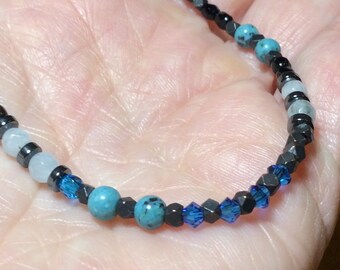Aquarius Astrology Bracelet: activates genius and invention! Turquoise, Swarovski crystal, angelite and hematite! Thin, delicate, stackable