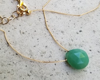 Taurus astrological chrysoprase briolette choker necklace on gold silk thread