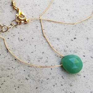 Taurus astrological chrysoprase briolette choker necklace on gold silk thread