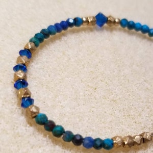 Gemini Astrological Bracelet for communication and quick thinking! Chrysocolla, Swarovski, 24k gold plate. Dainty, thin, stackable.