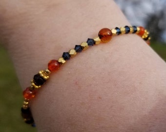 Capricorn astrological bracelet! Amber, 24 gold plate, Swarovski. December/January birthday. Elegant, slender and stackable.