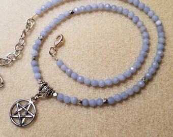 Aquarius Astrological Necklace for intuition and insight! Angelite and sterling silver. One of a kind.