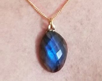 Pisces Astrological necklace.! Increases psychic abilities. Labradorite on a gold plated or silver chain. Qabalah Kabbalah Cabala