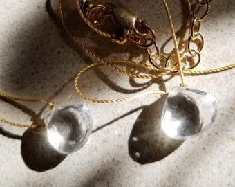 Cancer astrological quartz crystal briolette choker necklace on gold silk thread. Elegant, feminine