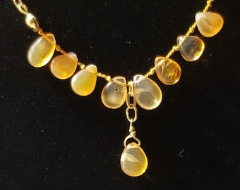 Gemini Necklace with Fire Opal and gold plated chain. Brings concentration, Magick, magic, occult study. Thoth Hod, Kabbalah, Qabalah