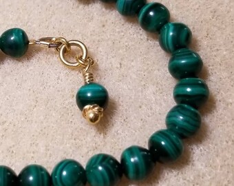 Libra Astrological Destiny Bracelet for Love and relationships! REAL Malachite and 24k gold plate. 6mm 7mm beads. GREEN
