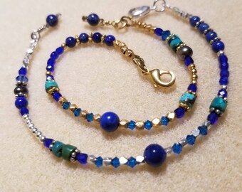 Sagittarius Bracelet: Lapis, turquoise, Swarovski crystal and cobalt Czech glass. Silver or Gold plate. Brings optimism and good fortune!!