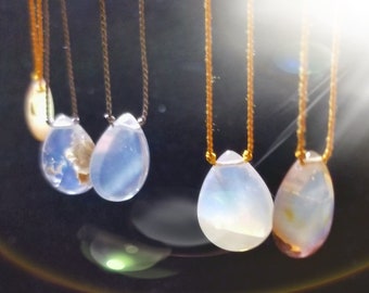 Gemini Necklace with Fire Opal on silk thread. Brings concentration, business luck, and learning. Thoth, Hod, Kabbalah, Qabalah