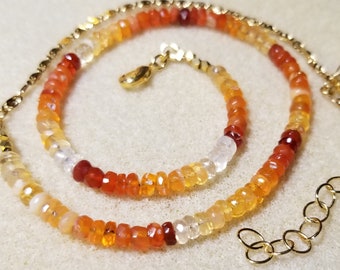 Gemini Necklace for communication and quick thinking! Fire opal, 24k gold plate