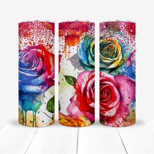 Rose Tumbler, Rainbow Rose, 20oz Skinny Straight Tumbler, Sublimation Tumbler, Ready to Press, Full Color Design,