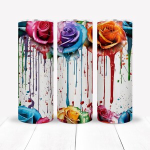 Rose Tumbler, Rainbow Rose, 20oz Skinny Straight Tumbler, Sublimation Tumbler, Ready to Press, Full Color Design,