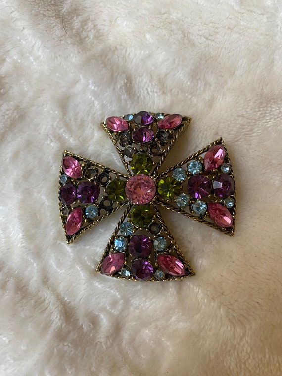 Vintage Unsigned Regency Maltese Cross Rhinestone 