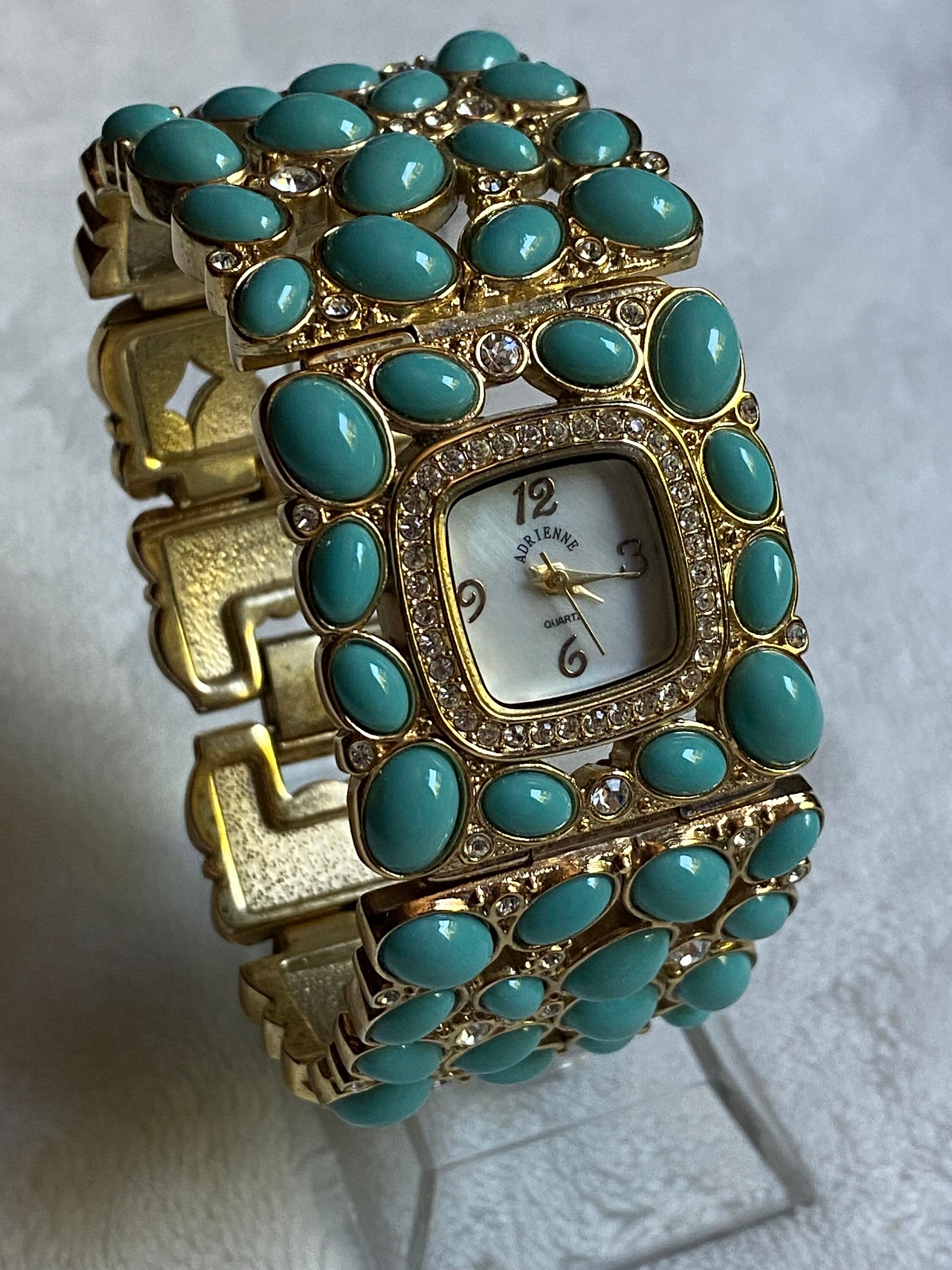 Beautiful Vintage ADRIENNE Turquoise Watch MOP Pearl Face  display picture 2