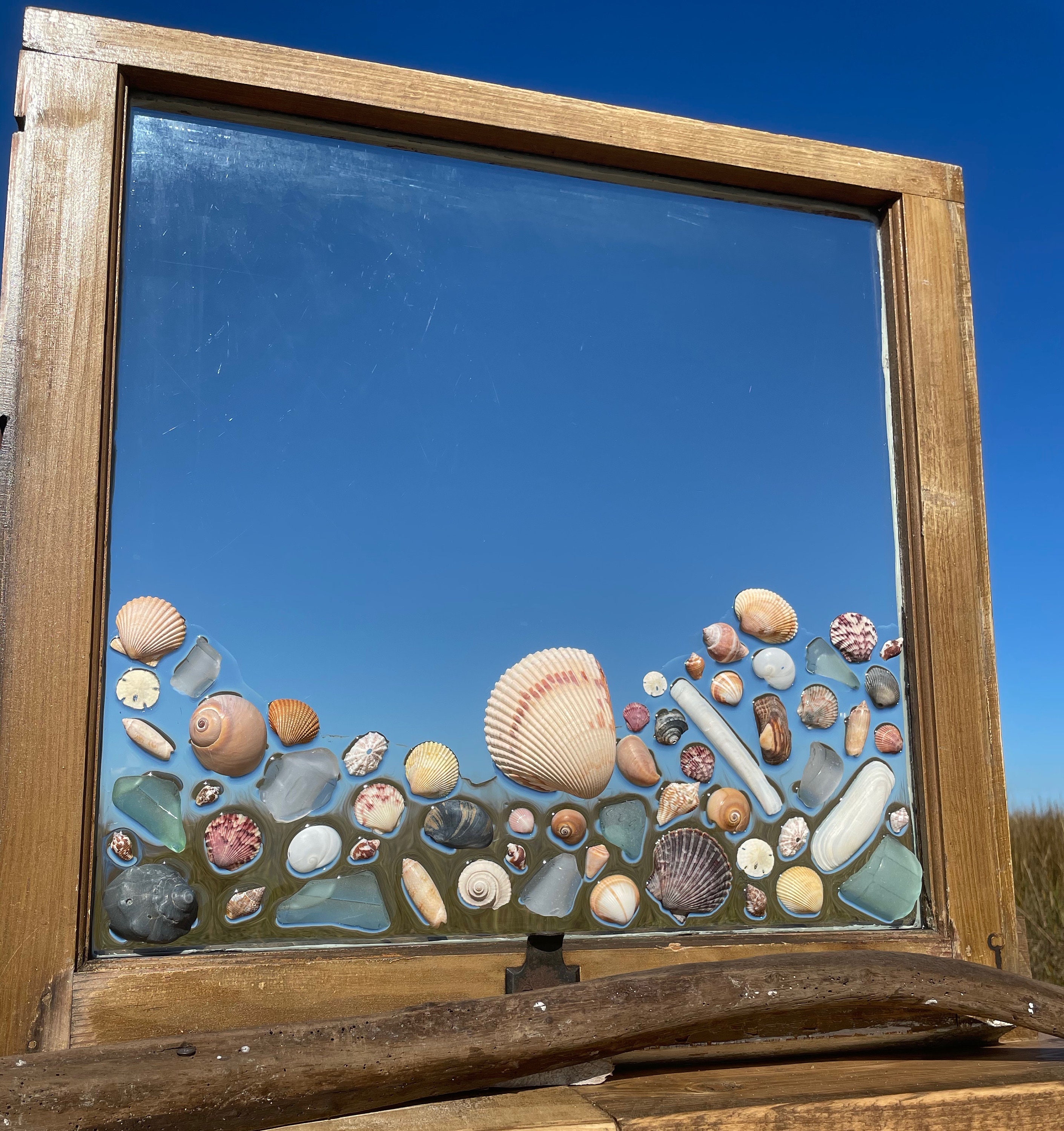 Shell Art Framed Beach Artwork Beach Themed Decor Seaglass Etsy