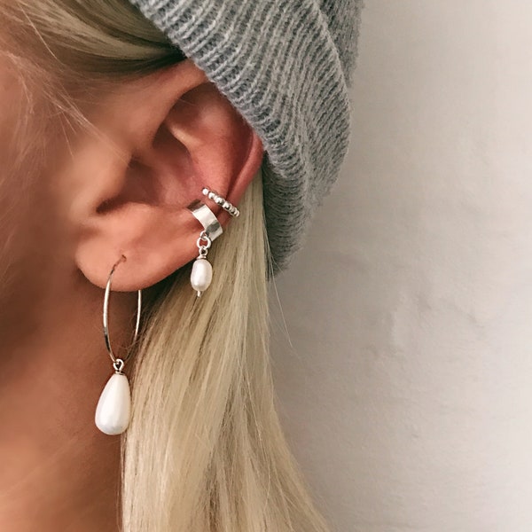 Ear cuff. silver ear cuff. Ear climber.Earrings.Freshwater pearl earrings.Freshwater pearl cuff.