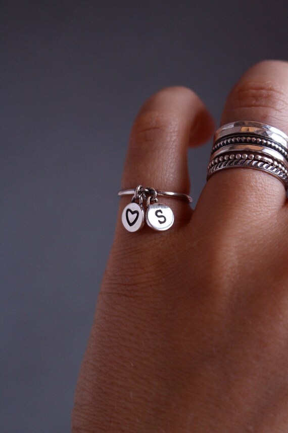Sterling silver initial ring.Stacking ring with Etsy