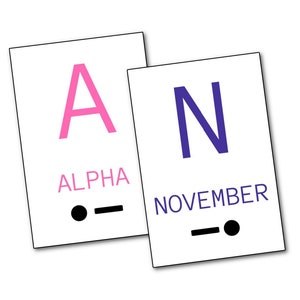 Alphabet de l'aviation avec cartes mémoire en code Morse (4 x 6)
