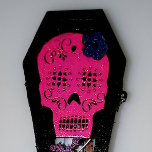 Halloween Decor, Day of the Dead, Jewelry Box, Goth, Sugar Skull, Coffin, Skeleton, Trinket, Storage, Light Up Decoration