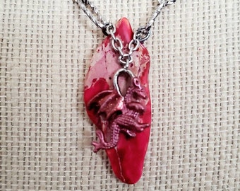 Dragon Pendant, Fantasy Jewelry, LARP, Dungeons and Dragons, Wizard Costume, Pink