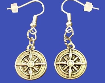 Compass Earrings, Nautical Jewelry, Ship, Yacht, Costume Accessory, Pirate, Stocking Stuffer