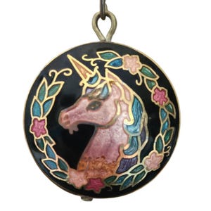 Einhorn Halskette, Cloisonne Anhänger, Fantasy, Fabelwesen, Dungeons and Dragons, Renaissance Jahrmarkt, Folklore