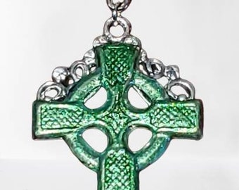 Celtic Cross, Celtic Knotwork Jewelry, Green Cross, Religious, Irish Pride, St. Patrick's Day Jewelry, Gaelic Necklace