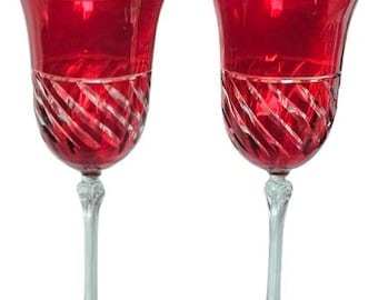 Copas de cristal, Le Stelle Crystal, Copas rojas, Hecho en Italia, Copas de vino, Artículos de bar vintage