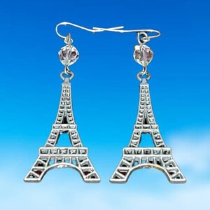 Eiffel Tower Earrings, World Traveler, Paris, France, Crystal Jewelry, Dangle Earrings, Silver Jewelry