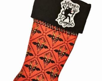 Krampus Stocking, Goth Christmas, Folklore, Yule Decoration, Naughty List, Horror, Krampus Christmas, Red Stocking,