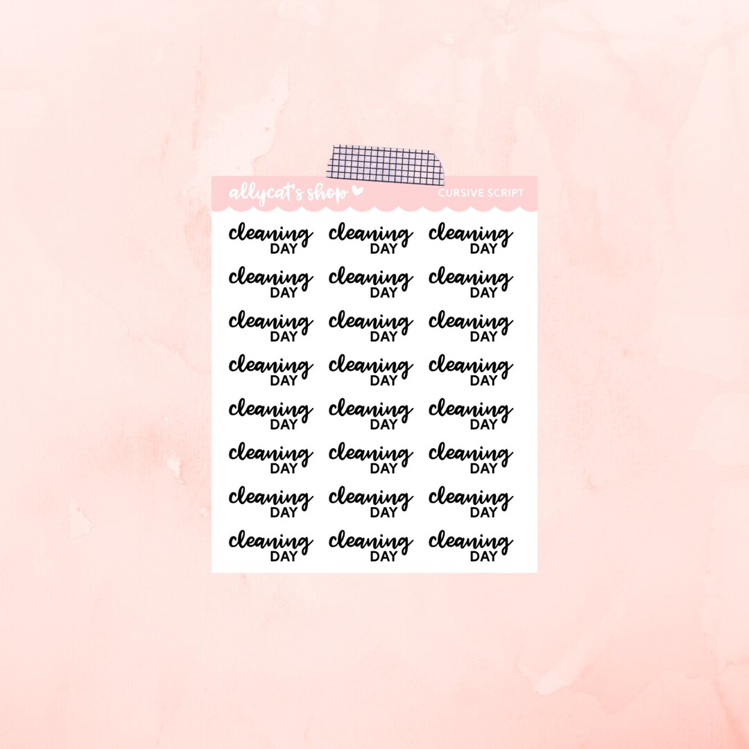Cleanliness Cursive Cleaning Day CURSIVE Script Stickers - Planner Stickers, Custom Script ...