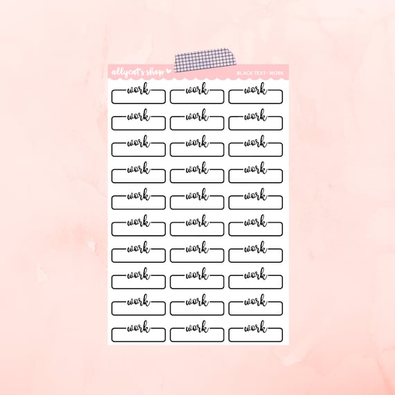 Work Boxes, Black Text - Planner stickers// Functional stickers