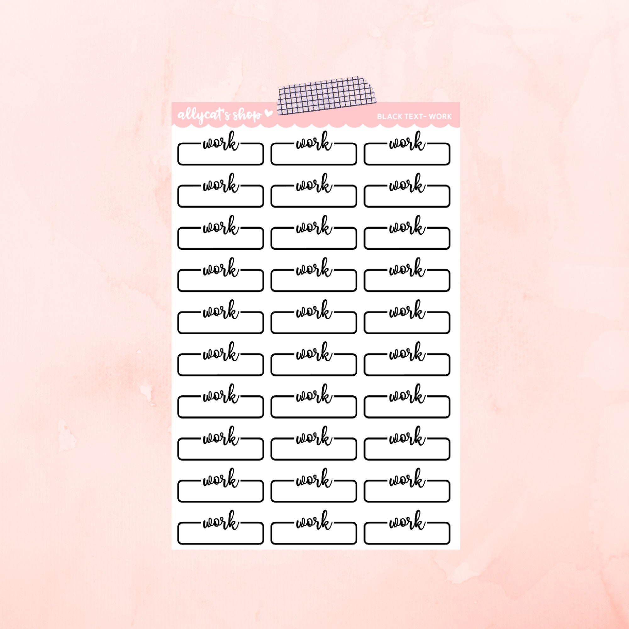 Work Boxes, Black Text - Planner stickers// Functional stickers