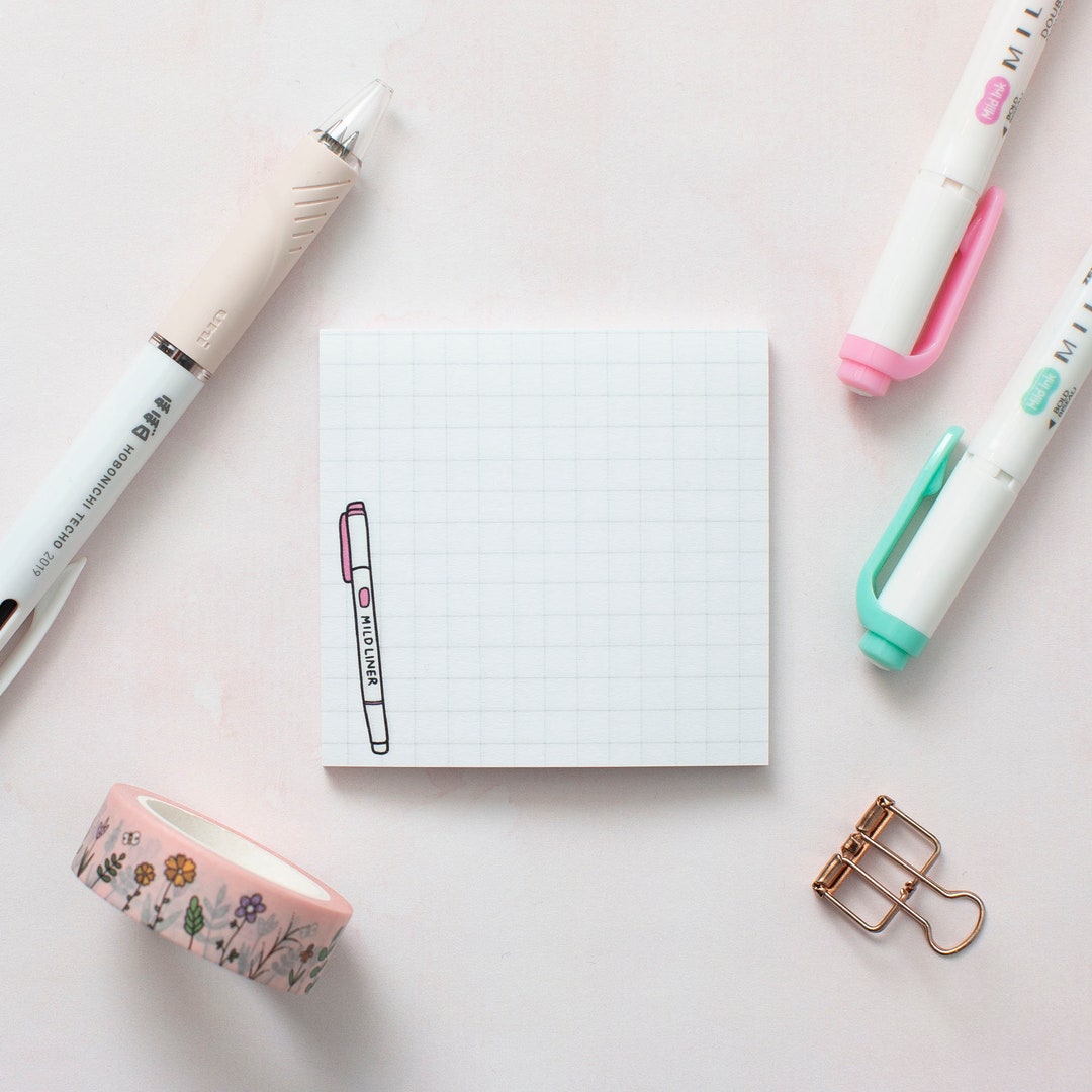 Highlighter Sticky Notes Stationery Hand Drawn Doodles Etsy