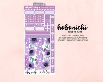 Purple Poppy - Hobonichi Weeks Basic Kit - Planner Stickers, Hobonichi Techo Weeks