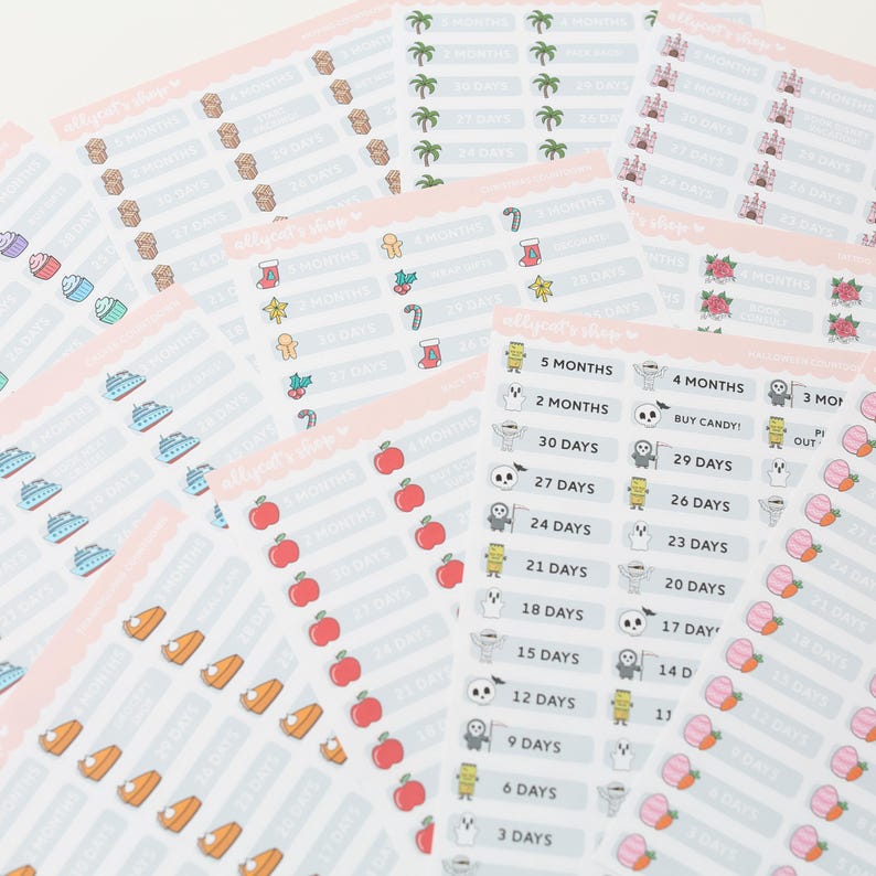 Countdown Stickers Samples Tattoo Countdown - Planner Stickers - Etsy Canada