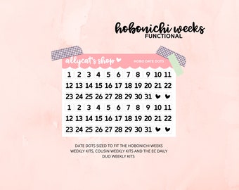 Hobo Date Dots- Hobonichi Weeks Basic Kit - Planner Stickers, Hobonichi Techo Weeks