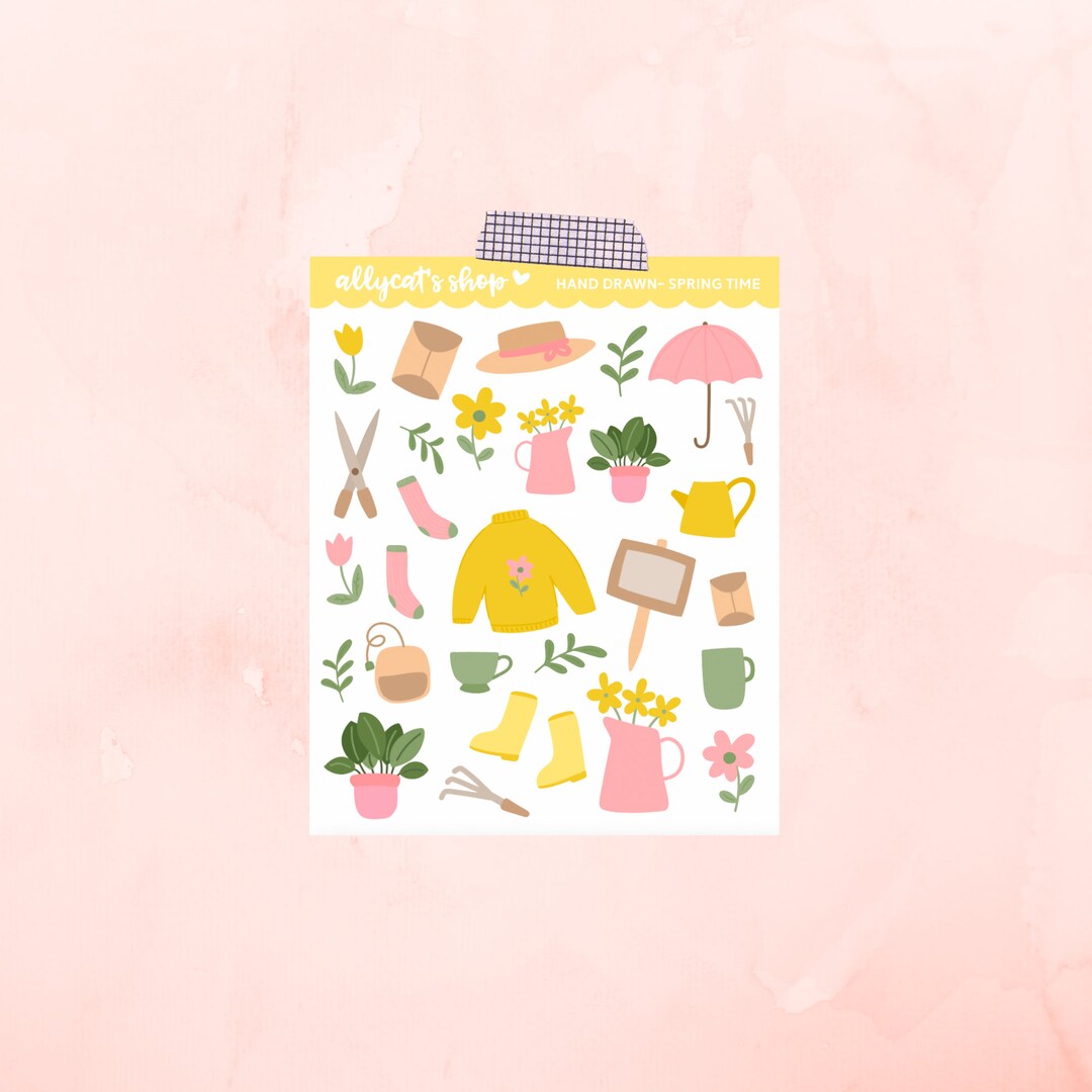Spring Time Clear Sticker Springtime Deco Sheet - Hand Drawn Planner Stickers - Etsy