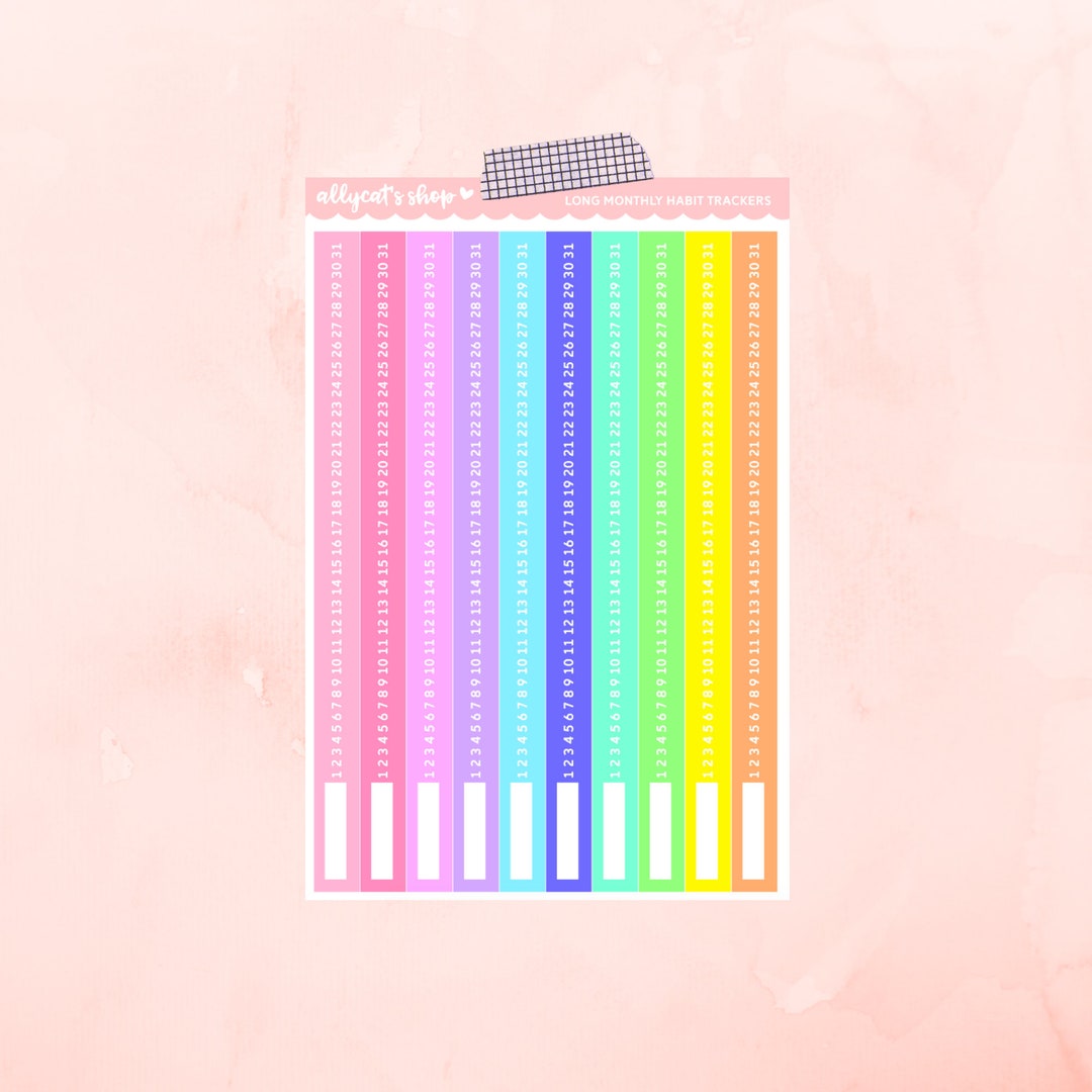 Long Monthly Habit Tracker - Planner Stickers// Functional Stickers - Etsy