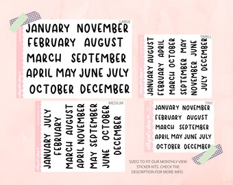 Month Stickers Handwritten Font - Planner Stickers, Hobonichi Techo Weeks, Monthly Stickers