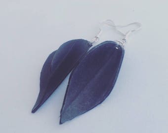 Urban Up-Cycled Bicycle Tire Feather Earrings - Bike leather Jewelry