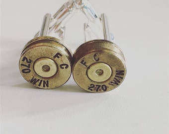 FC 270 Winchester Bullet Shell Luger Cufflinks - Brass Bullet Casing Cuff links with Primer