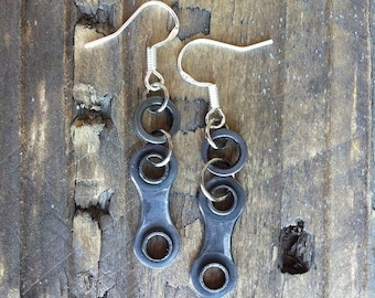 Urban Up-Cycled  Bicycle Chain Earrings - Made using Chain Links and Pins - Bike Chain Jewelry